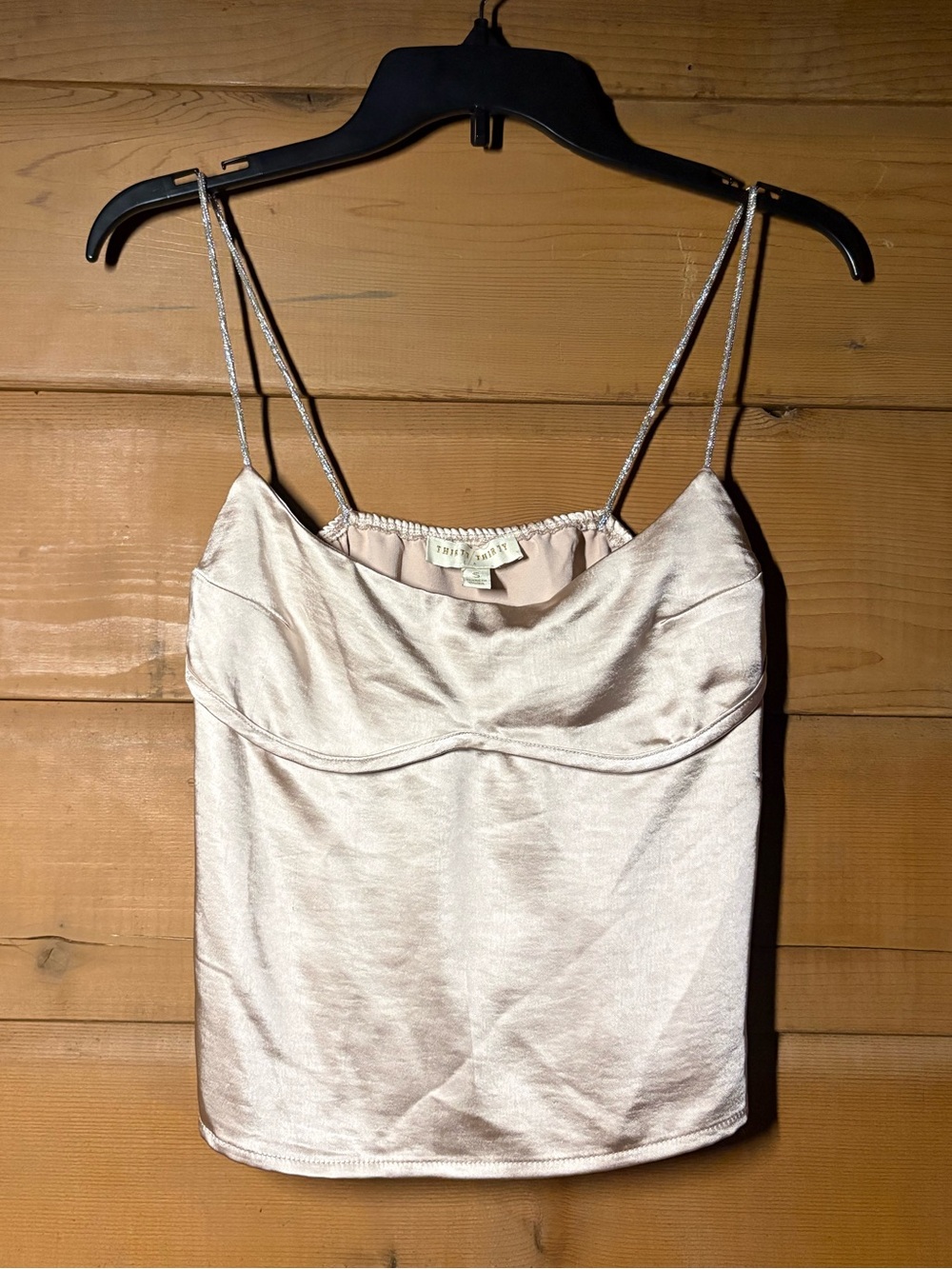 Satin Blush Spaghetti Strap Cami- Thirty Thirty- Size Small- Glam Top